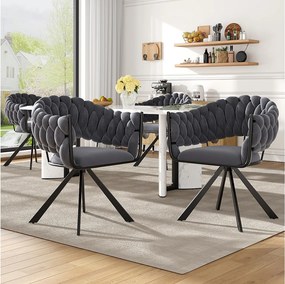 Komplet 4 krzeseł do jadalni - 64 x 54 x 77 cm - krzesło do toaletki - regulowane nóżki - aksamit - szary