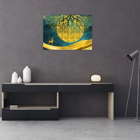 Obraz - Abstrakcja, złoty krajobraz (70x50 cm)