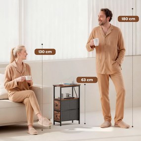 HOMCOM Stolik kawowy/stolik boczny ze stacją ładującą, stalowa rama, 2 szuflady z tkaniny, otwarta półka, 20cm x 40cm x 63cm, Rustykalny brąz | Aosom PL