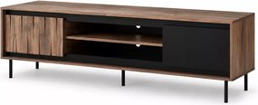 Stolik RTV Madera RTV-1 – Nowoczesny stolik pod telewizor w kolorze orzechowym z czarnymi metalowymi nogami