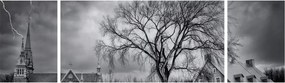 Obraz czarno - białej wioski (170x50 cm)