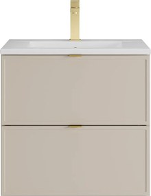 Wisząca szafka łazienkowa z umywalką wpuszczaną i baterią – beżowa – 60 cm – ONDIL