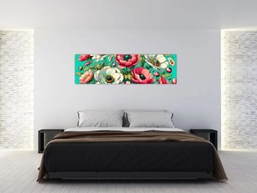 Obraz - Kwiaty na niebieskim tle (170x50 cm)