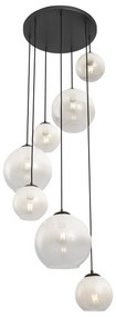 Nowoczesna lampa wisząca czarna z białym okrągłym szkłem 7-punktowa - Misty Nowoczesny Oswietlenie wewnetrzne