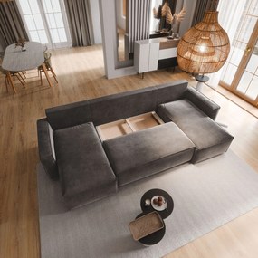 Masseno Narożnik DENI z funkcją spania i pojemnikiem na pościel Narozniki U, Rozkładana sofa - Beżowy, MONOLITH 09