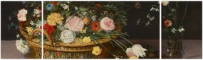 Obraz - Jan Brueghel the Elder, Flowers in a Basket and a Vase, reprodukcje (170x50 cm)