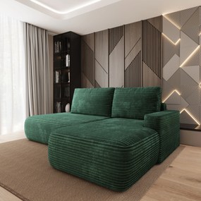 Masseno Narożnik AVINI z funkcją spania i pojemnikiem na pościel Narozniki L, Rozkładana sofa - Butelkowa zieleń, TILIA 39