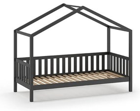 Antracytowe łóżko dziecięce w kształcie domku z litego drewna sosnowego 90x200 cm DALLAS – Vipack