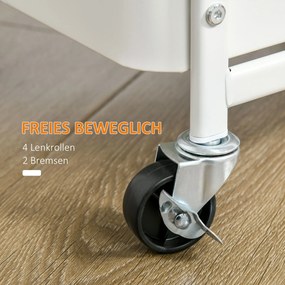 HOMCOM Wózek 3-poziomowy Wózek do serwowania Wózek do przechowywania Półka kuchenna z kółkami Biały