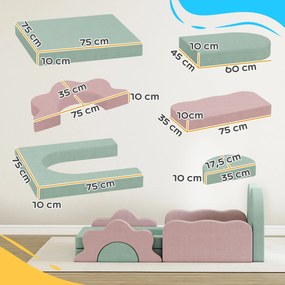 AIYAPLAY 12-częściowy zestaw klocków piankowych do wspinaczki, budowania, pełzania, maty do zabawy w pomieszczeniach z pokryciem z weluru, Zielony+Różowy