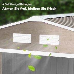 Outsunny Schowek Ogrodowy, 2 Drzwi Przesuwne, 4 Okna, Odporny na Warunki Atmosferyczne, Metalowa Konstrukcja, 2,7 x 1,9 x 1,9 m, Brązowy