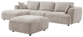 Kanapa narożna lewostronna i pufa z beżowej tkaniny TINDRALO