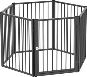 PawHut Wybieg dla Szczeniąt, Wybieg dla Psów, Wybieg dla Szczeniaków, 6 Paneli z Drzwiami, Składany i Przenośny Płotek dla Psów, Stal, Czarny
