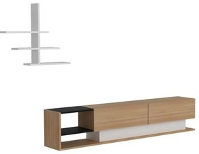 Biały zestaw pod TV w dekorze egzotycznego drewna 180x40 cm Liza - Kalune Design
