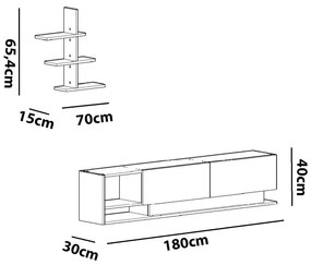 Biały zestaw pod TV w dekorze egzotycznego drewna 180x40 cm Liza - Kalune Design