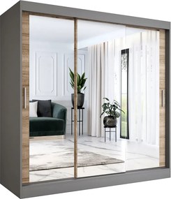 Szafa przesuwna z lustrem antracyt + dąb sonoma 200 cm G4-B04