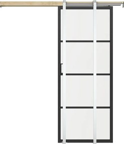 Drzwi przesuwne chowane w ścianie - aluminium i matowe szkło hartowane - wys. 205 x szer. 83 cm - SINCA II