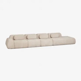 Sofa Modułowy Narożny 4-częściowy Z Prawym Szezlongiem Z Weluru Merida, Pakowany Próżniowo Szenila Gruba Beż Tapioka - Sklum
