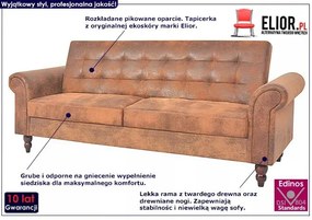 Rozkładana pikowana brązowa sofa Omnela