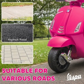 AIYAPLAY Elektryczny Motocykl Dziecięcy Vespa 6V z Bocznymi Kółkami, Reflektorami i Klaksonem, Różowy, 71 x 37 x 52 cm, Dla Dzieci 2-6 Lat | Aosom PL