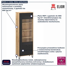 Wysoka witryna szklana na nóżkach dąb evok + czarny A6-R71