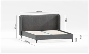 Ciemnoszare tapicerowane łóżko dwuosobowe ze stelażem 160x200 cm Basti – Ropez
