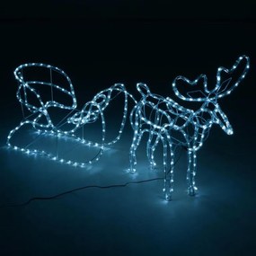 Świąteczna dekoracja renifer z saniami, zimna biel, 140 cm