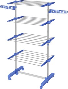 HOMCOM Wieszak na ubrania Suszarka do ubrań 5 poziomów, składany, system One-Klick, 142 cm x 55 cm x 172 cm, Niebieski + Srebrny