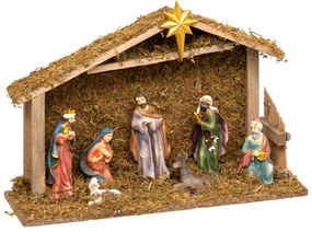 Szopka bożonarodzeniowa + 8 figurek, 35 x 23,5 cm