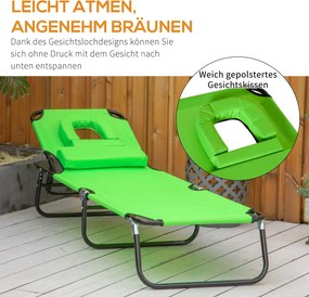 Outsunny Leżak z otworem na twarz &amp; poduszką, składany, wodoodporne pokrycie, metalowy stelaż, zielony | Aosom PL