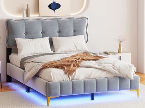 Łóżko tapicerowane 140 x 200 cm z wezgłowiem - LED - Aksamit - Szare