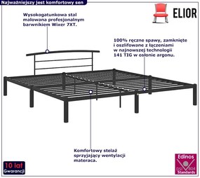 Czarne duże łóżko metalowe w stylu loft 180 x 200 cm - Mohn
