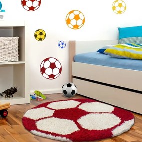 Dywan dziecięcy Shaggy Fun kremowo-czerwony piłka 100 cm x 100 cm koło