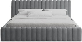 Szare tapicerowane łóżko dwuosobowe ze schowkiem ze stelażem 140x200 cm Lemi – Makamii