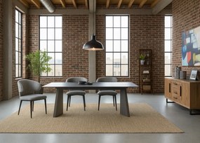 Nowoczesny stół rozkładany Nexus  200(280)×90 cm zachwyca eleganckim białym blatem z masy ceramicznej i solidną podstawą ze stali szczotkowanej. Styl, trwałość i funkcjonalność w jednym – idealny do jadalni i salonu.