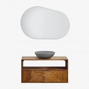 Zestaw Mebli Łazienkowych Z Drewna Mango Baty Drewno Mango & Okrągły Szary Cement Ø40 Cm Tarsis & Owalna Lampa Led I Przeciwmgielna - Sklum
