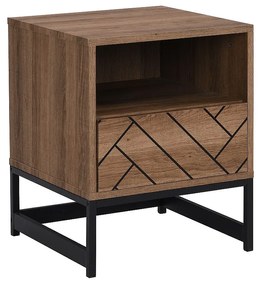 Zestaw 2 szafek nocnych z 1 szufladą i 1 wnęką - płyta MDF i stal - Kolor: Naturalny i czarny - CARATANA