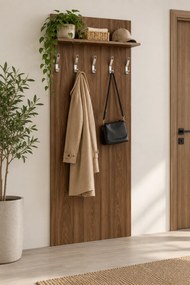 Garderoba z wieszakami PRIMO WOOD, 5 haczyków, półka, tekstura drewna pionowa, brzoza