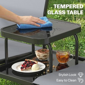 Outsunny Dwuosobowa ławka ogrodowa z oparciem i podłokietnikami, dwupoziomowy stolik, ławka parkowa 240 kg obciążenia, 135 x 67 x 81 cm, szary | Aosom PL