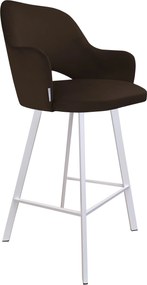 Hoker Milano krzesło barowe tkanina Welur podstawa metalowa : Kolor nogi - Biały profil, Kolor tkaniny - VELVET - MG05, Typ siedziska - Siedzisko stałe
