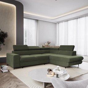 Masseno Narożnik VELISS z funkcją spania i pojemnikiem na pościel Narozniki L, Rozkładana sofa - Oliwkowy, CASTEL 39