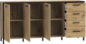 Szeroka komoda trzydrzwiowa z 4 szufladami loft Kirikus 243