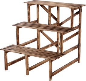 Outsunny regał na rośliny półka na kwiaty regał na kwiaty półka na rośliny stojak na kwiaty 3 stopnie drewno jodłowe kolor ciemnobrązowy 80 x 80 x 80 cm