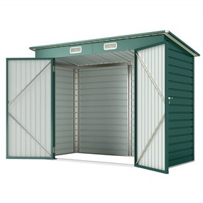 Outsunny Metalowy Schowek Ogrodowy, Schowek na Narzędzia, Podwójne Drzwi, 249S x 121G x 166/183W cm, Zielony