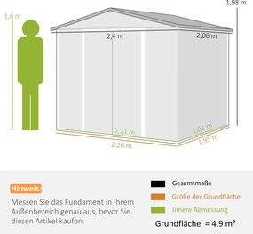 Outsunny Szopa na narzędzia metalowa, odporna na warunki atmosferyczne i rdzę, zamykana, 2,40 x 2,06 x 1,98 m, teka