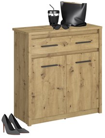 Komoda Dwudrzwiowa z Szufladą Drewniana do Sypialni OPIA 87 cm Dąb Artisan Klasyczna