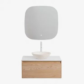 Zestaw Wiszących Mebli Łazienkowych Z Drewna Jesionowego Tedrik Popielaty Brąz & Cement Okrągły Biały Ø40 - Sklum