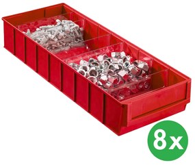 Plastikowy pojemnik do regału ShelfBox typ F - 183 x 300 x 81 mm, 8 szt., czerwony