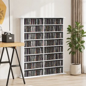 HOMCOM Regał multimedialny, 8 poziomów, regał na DVD z 12 regulowanymi półkami, 16 przegród, pojemność 720 CD, biały | Aosom PL