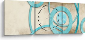 Obraz - Niebieskie koła na akwareli (z zegarem) (90x30 cm)